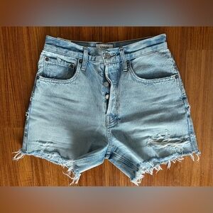 Agolde Riley Light Blue Distressed Denim Shorts